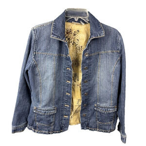 Chico's Denim Jacket Womens Size 1 Medium Blue Jean Artistic Bohemian Lined